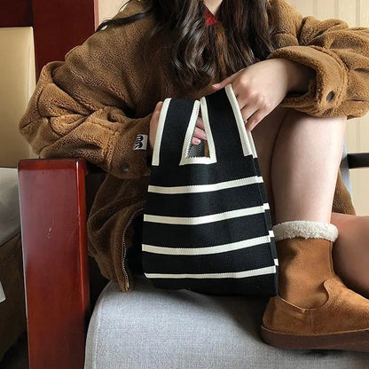 Handmade Knitted Striped Mini Tote Bag