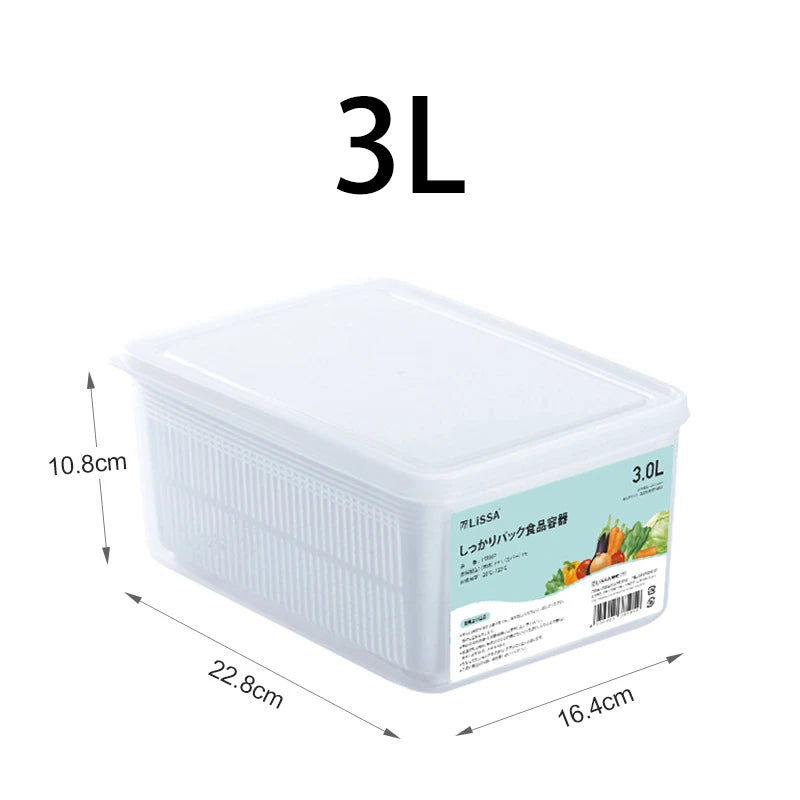 Refrigerator Storage Container with Drain Basket & Lid
