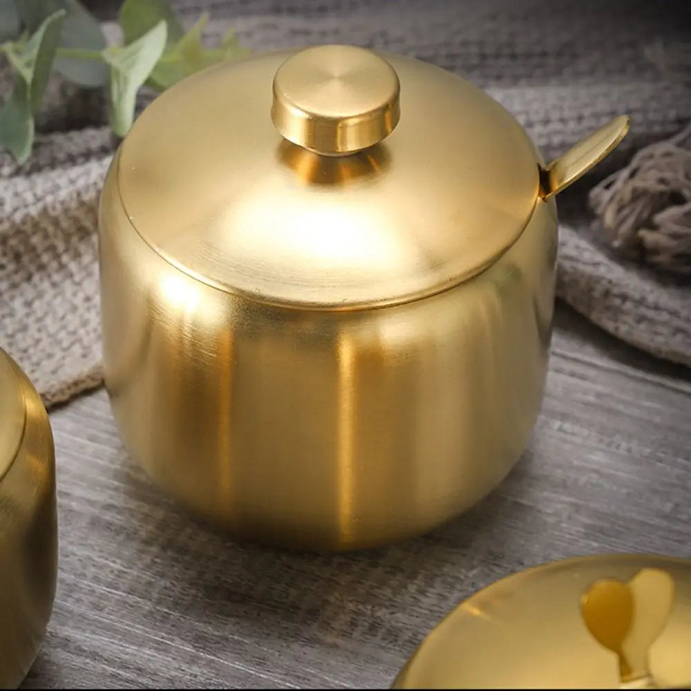 Stainless Steel Sugar Bowl with Lid & Spoon