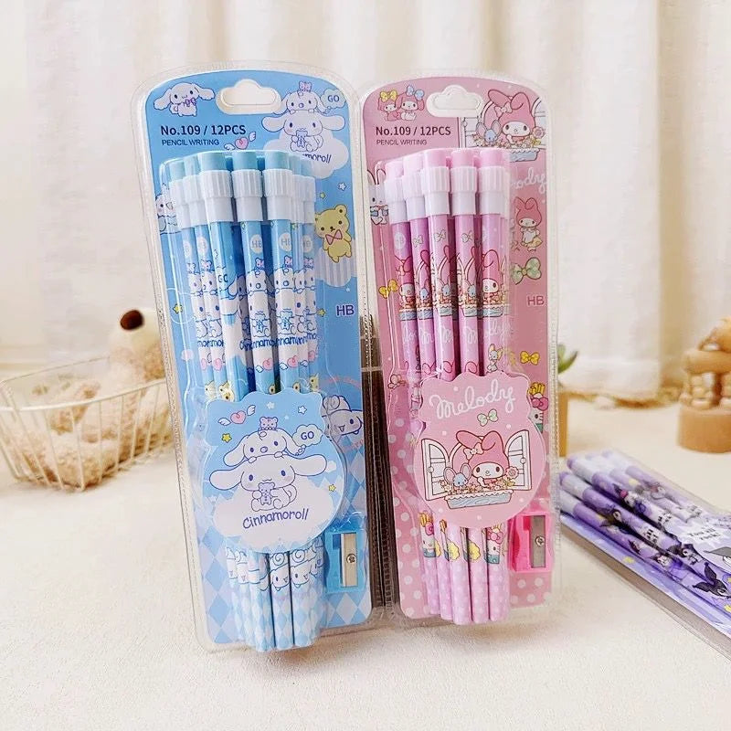 Sanrio Kuromi  12 Pencils & 1 Pencil Roller Stationery Box Set