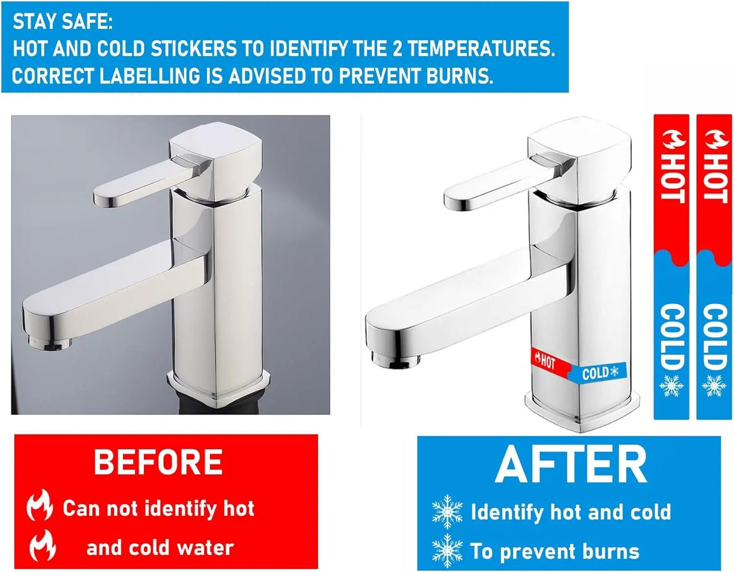 3D Hot & Cold Water Faucet Indicator Stickers