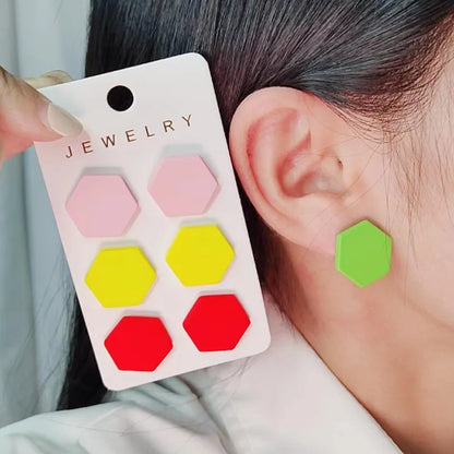 Acrylic Round Square Hexagonal Heart Stud Earrings