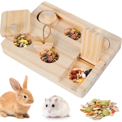 6-in-1 Wooden Small Pet Foraging Puzzle Feeder