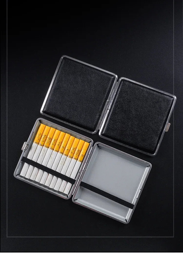 Leather & Stainless Steel Double-Opening Cigarette Case