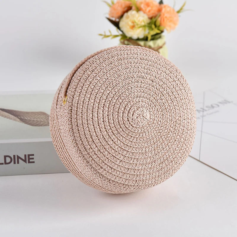 Handwoven Round Straw Crossbody Bag