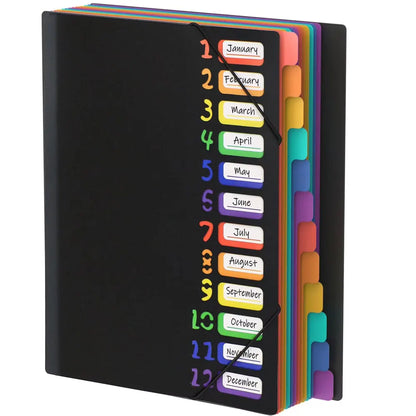 A4 Expanding File Folder with 12 Colour Tabs