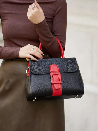 Luxury Cow Leather Doctor Style Tote Bag with Messenger Strap