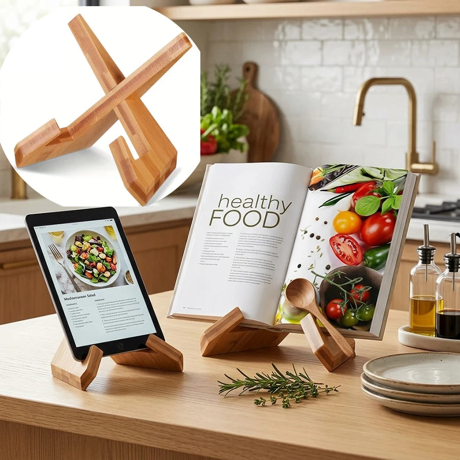 Wooden Cookbook & Tablet Stand