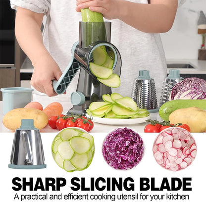 3-in-1 Rotary Cheese Grater & Vegetable Slicer with Stainless Steel Blades
