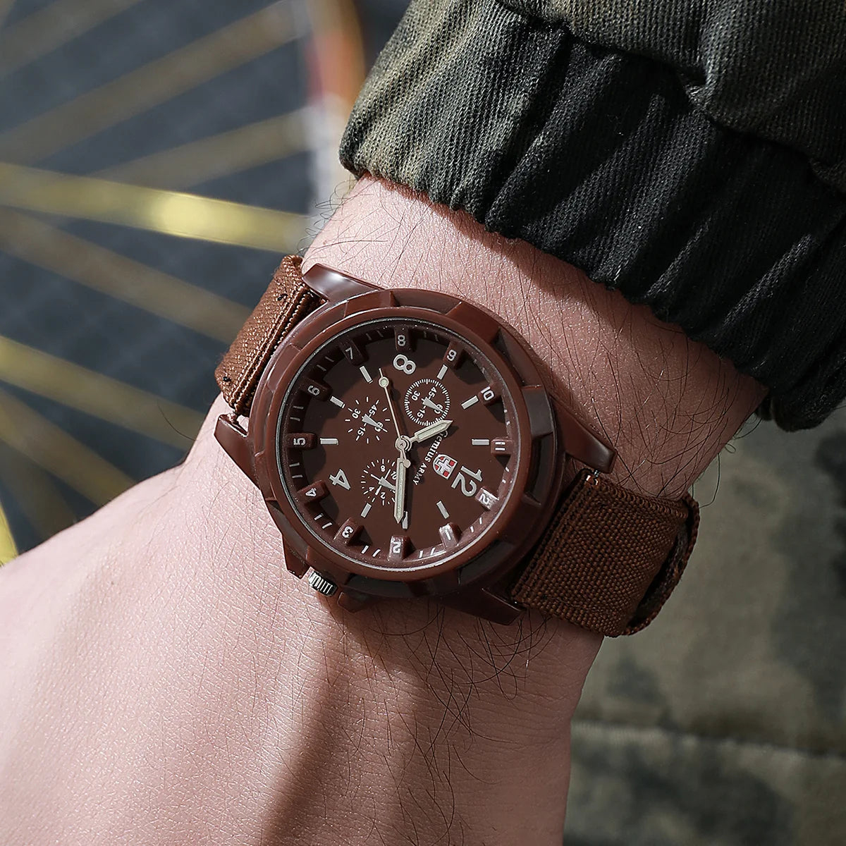 Men's Military Style Nylon Strap Quartz Watch Set