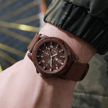 Men's Military Style Nylon Strap Quartz Watch Set