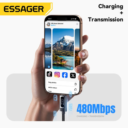 Essager Braided USB-C PD Charging Cable – 100W with Digital Display