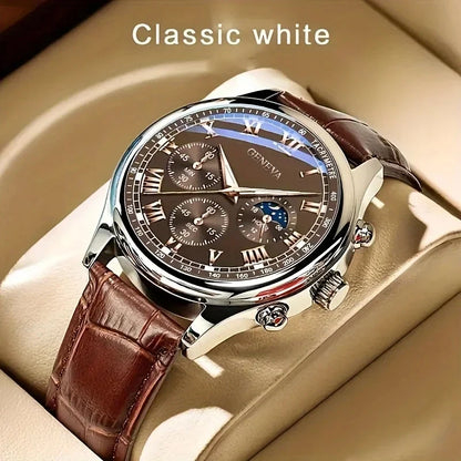 Roman Numeral Leather Strap Quartz Watch