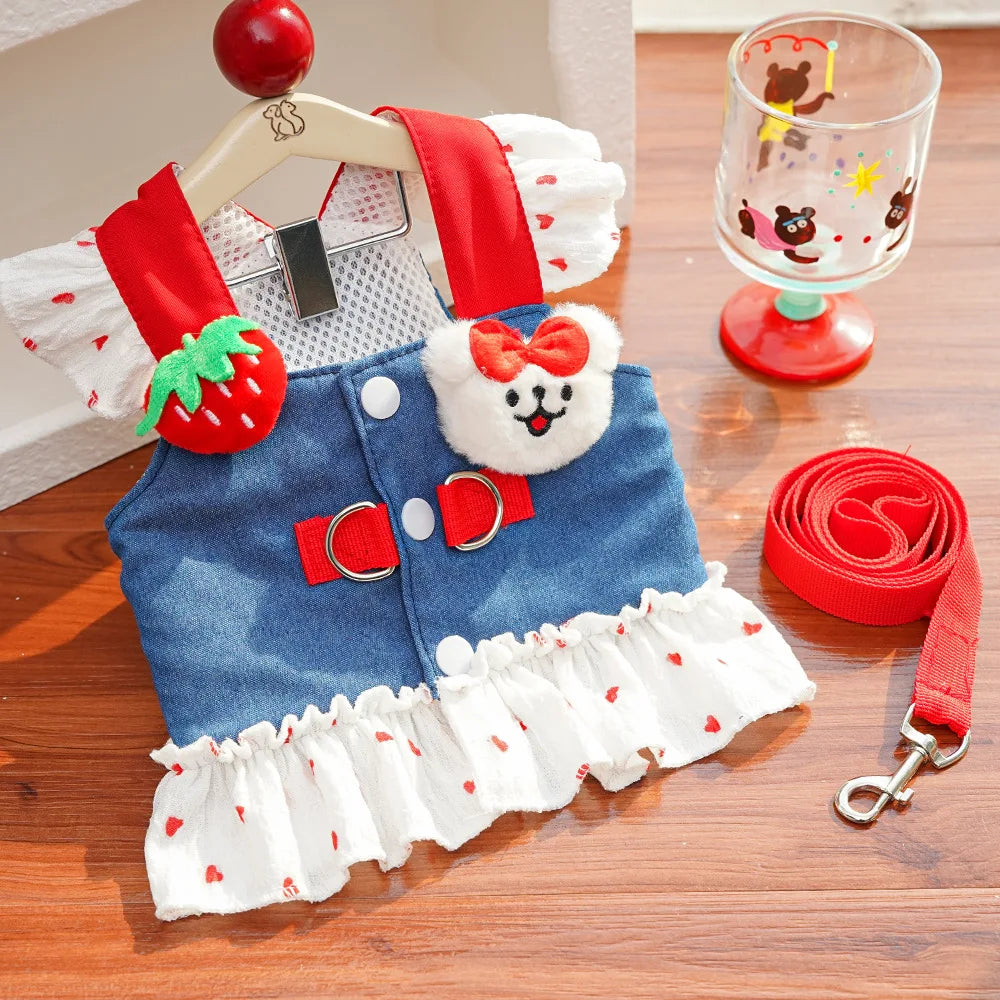 Cute Puppy Harness & Leash Dress Set