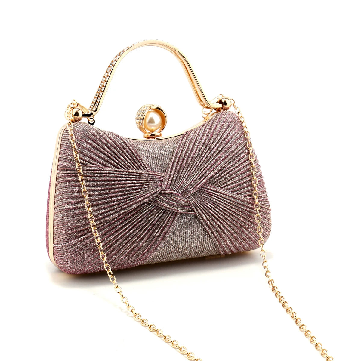 Bow Ruched Evening Clutch Bag