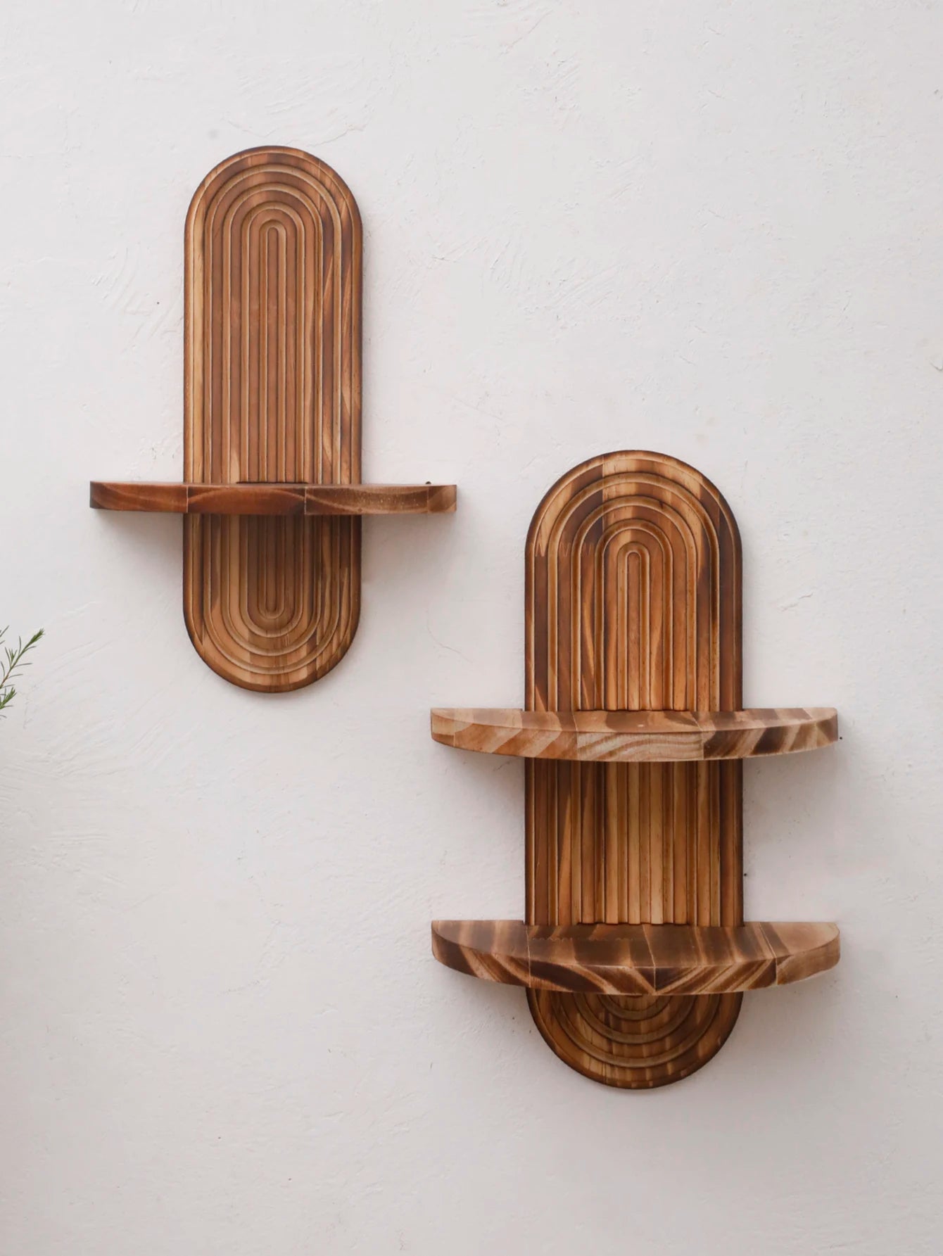 Geometric Natural Wood Wall Mounted Display Shelf