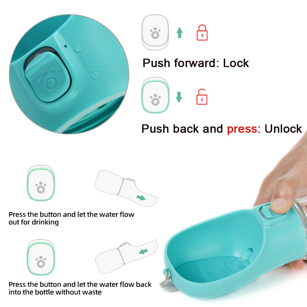 Leak-Proof Pet Water Bottle with Built-In Bowl