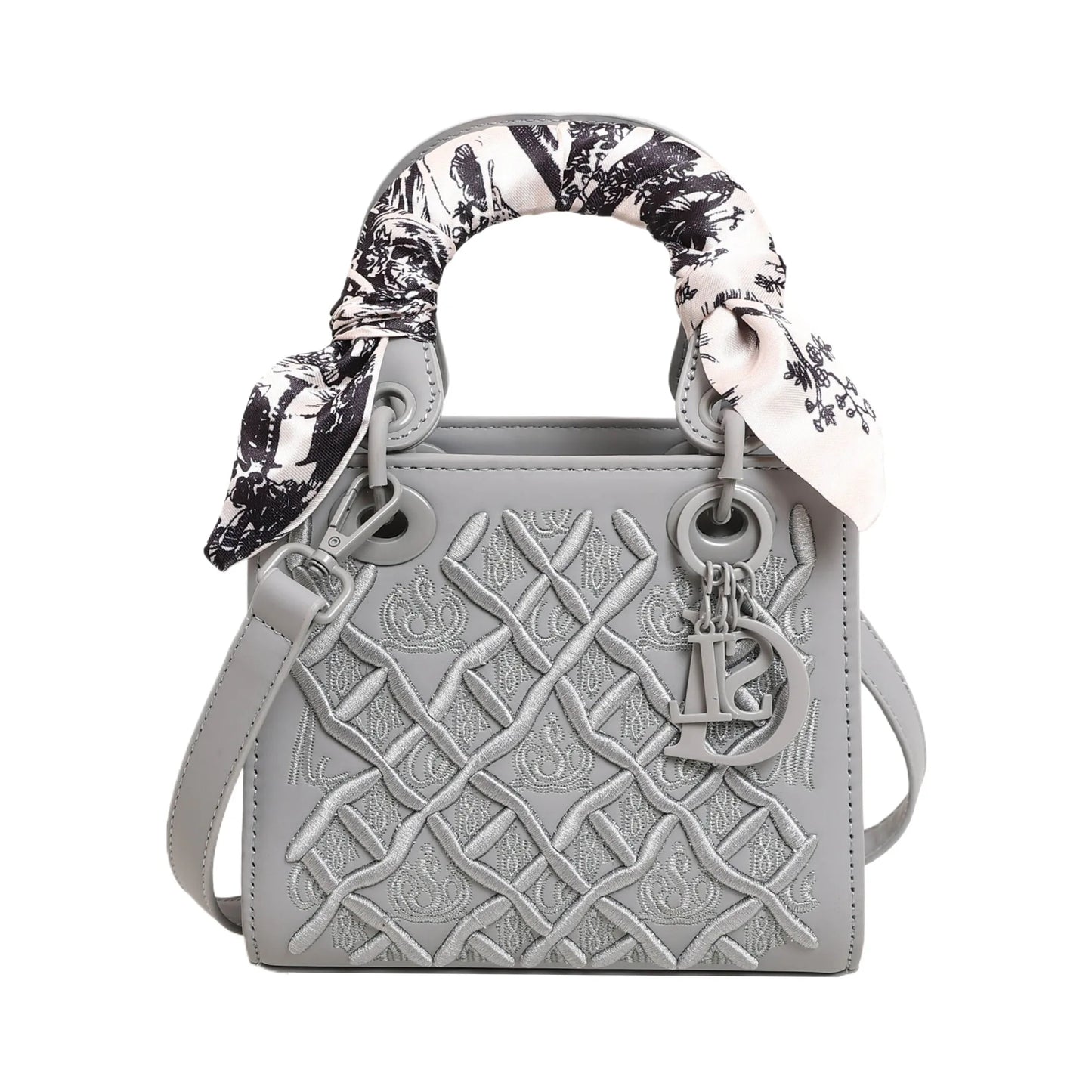 Embroidered Top Handle Crossbody Bag with Scarf