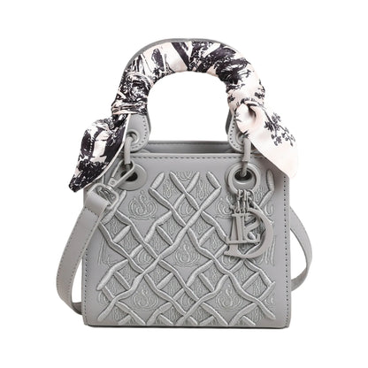Embroidered Top Handle Crossbody Bag with Scarf