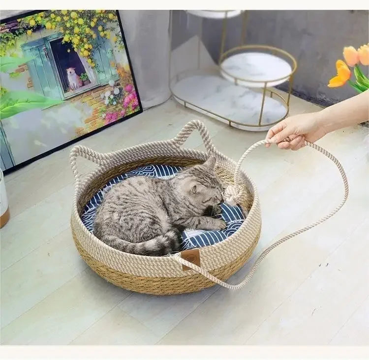 Handwoven Wicker Cat Bed