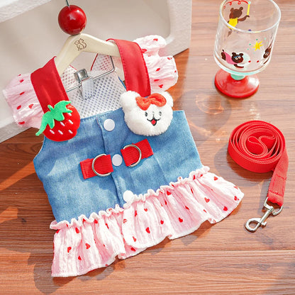 Cute Puppy Harness & Leash Dress Set