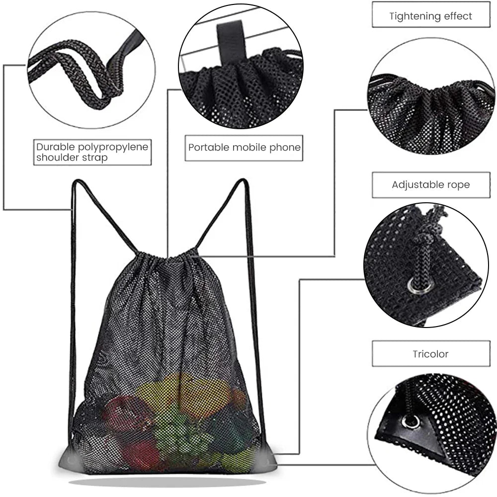 Heavy Duty Mesh Drawstring Sports Backpack