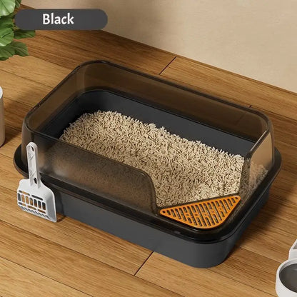 Semi-Enclosed Cat Litter Box with Scoop
