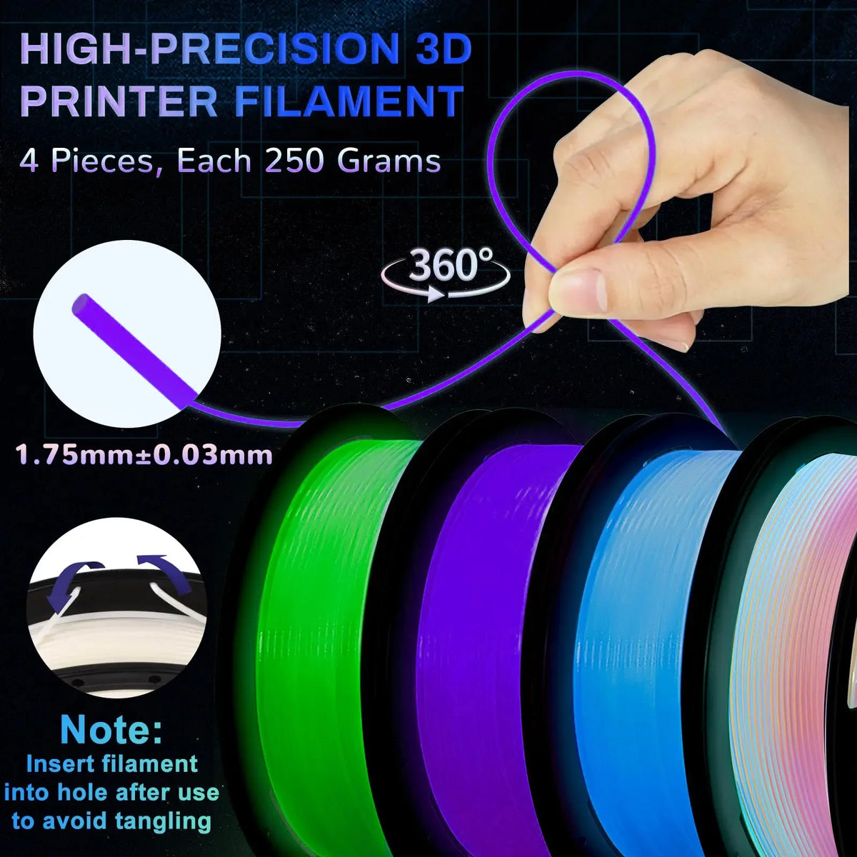 Glow-in-the-Dark PLA 3D Printer Filament Bundle