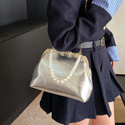 Luxury Pearl Chain Minaudière Shoulder Bag