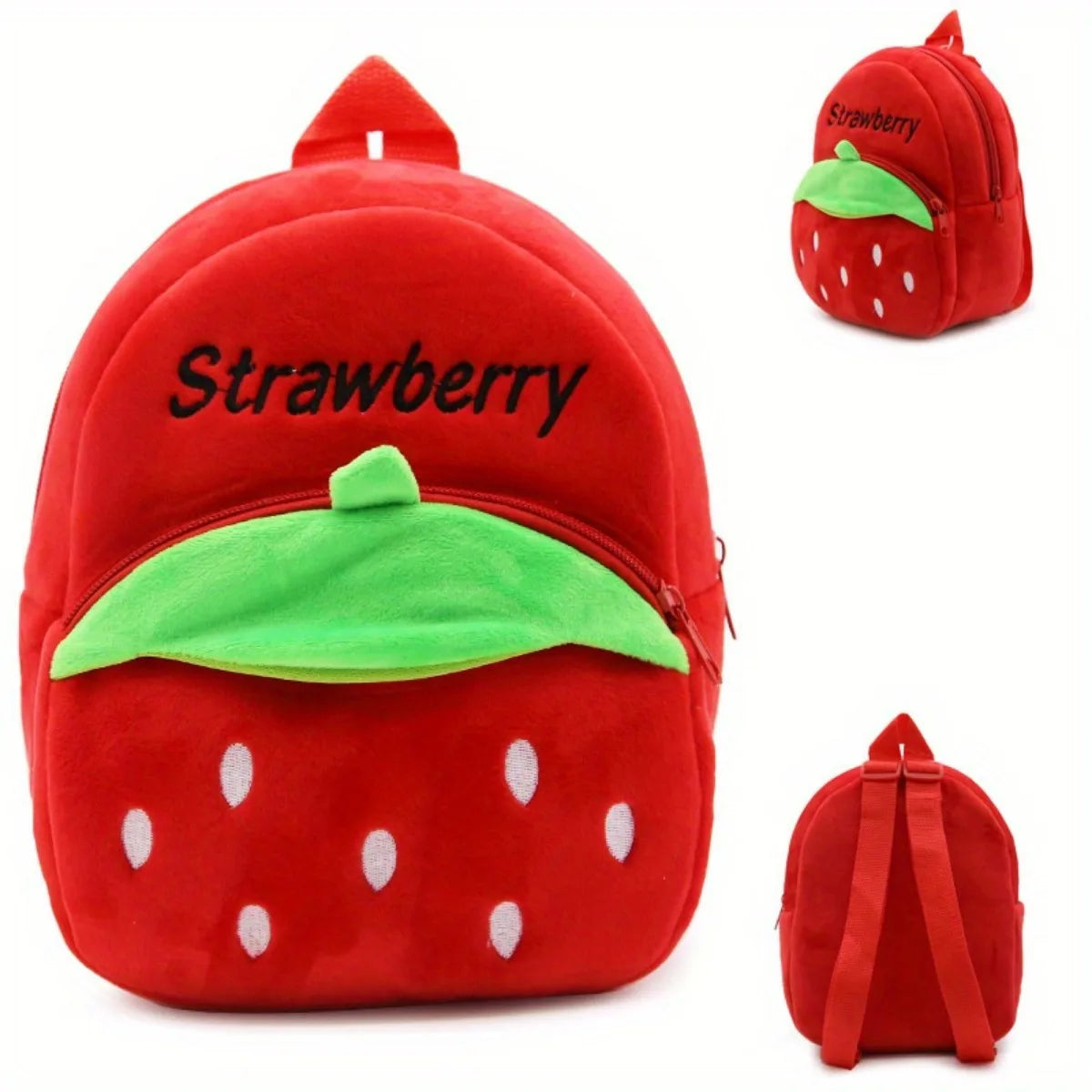 Cartoon Strawberry Plush Kids Backpack