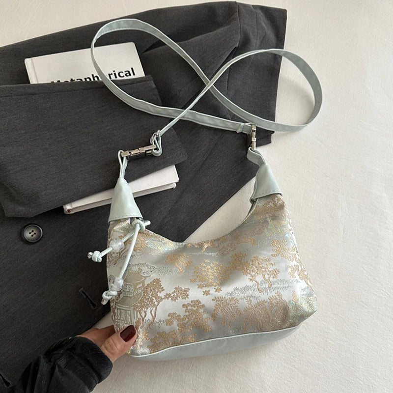 Chinese Embroidered Canvas Shoulder Handbag