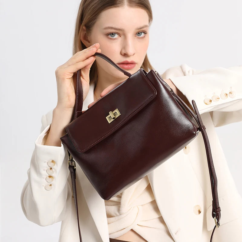 Vintage Genuine Leather Top Handle Crossbody Satchel