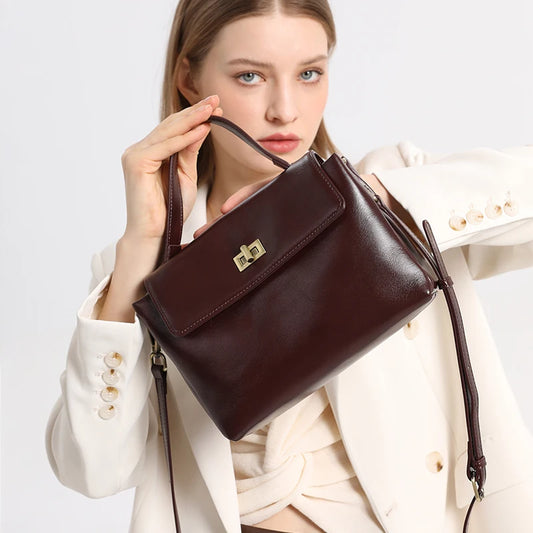Vintage Genuine Leather Top Handle Crossbody Satchel