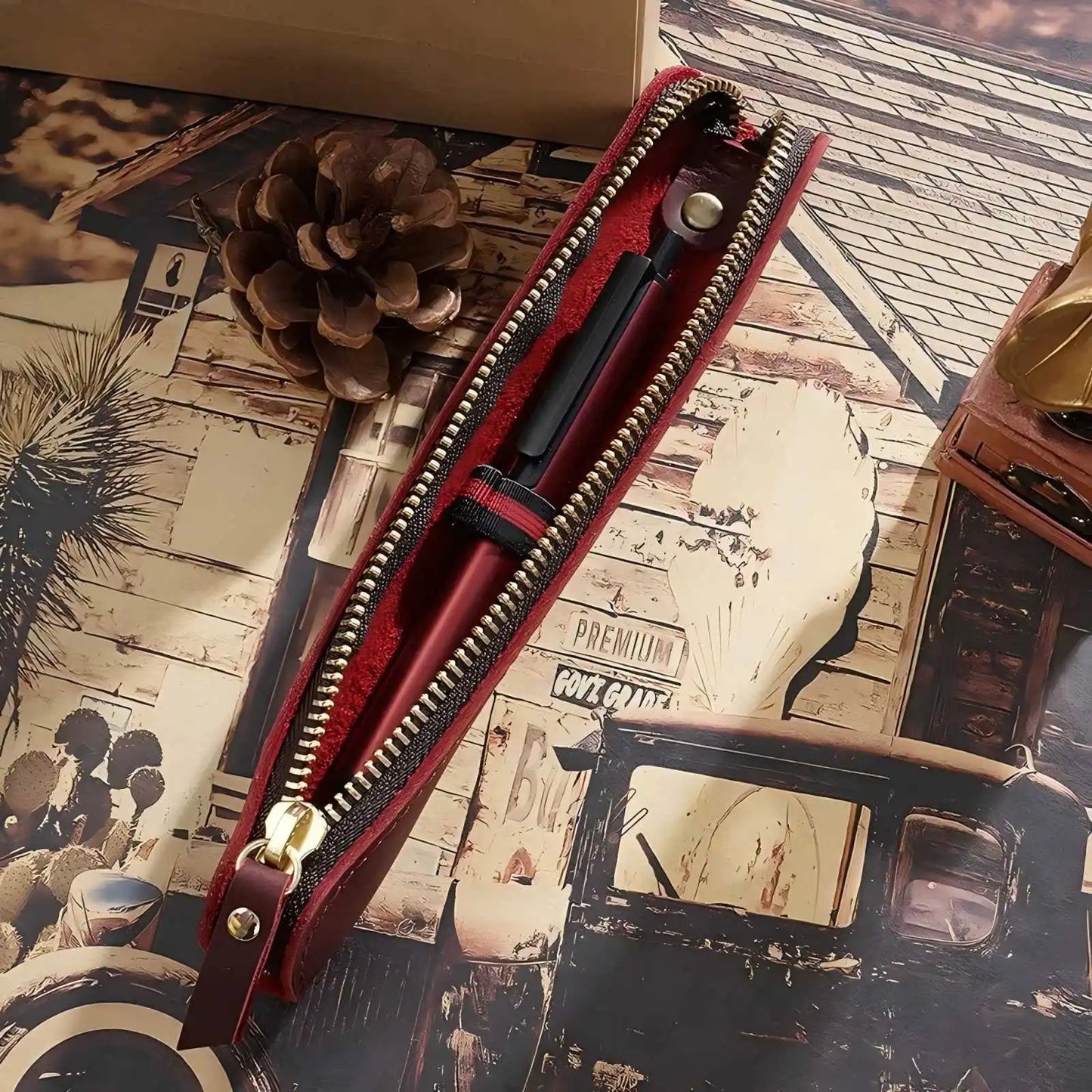 Vintage Genuine Leather Pencil Case
