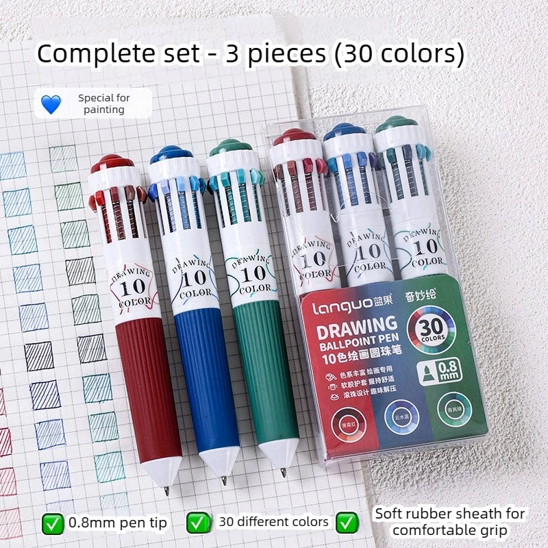0.8mm Soft Grip Multi-Colour Ballpoint Pen for Drawing & Writing