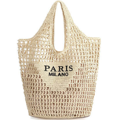 Straw Beach Tote Bag – Handmade Woven Summer Shoulder Bag
