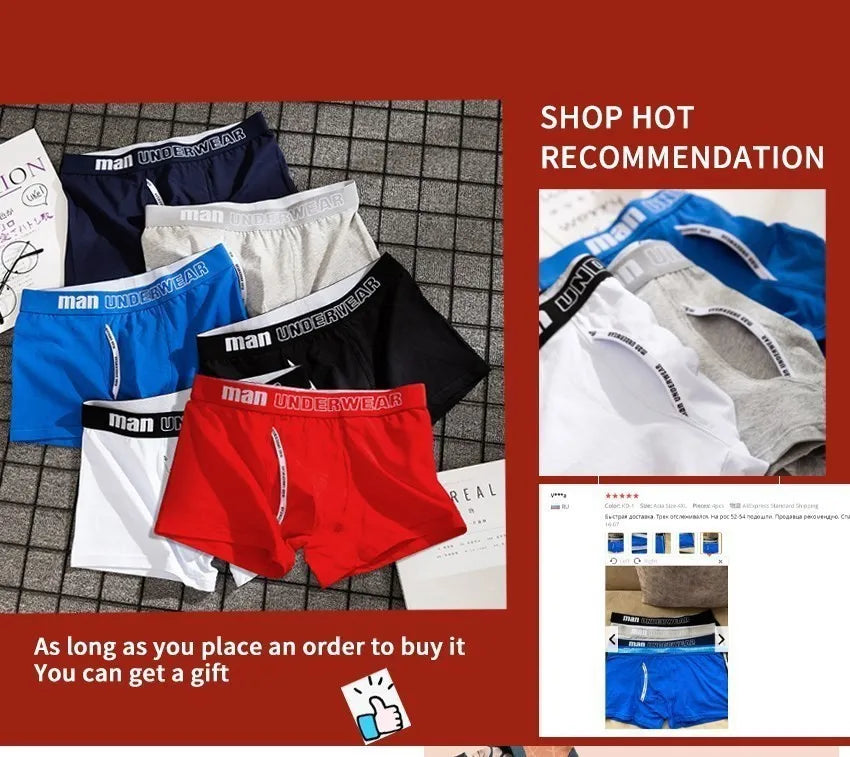 4Pcs/lot M-4XL Classic Men Boxer Shorts