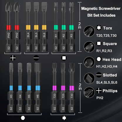 15Pcs Magnetic Electric Screwdriver Bit Set