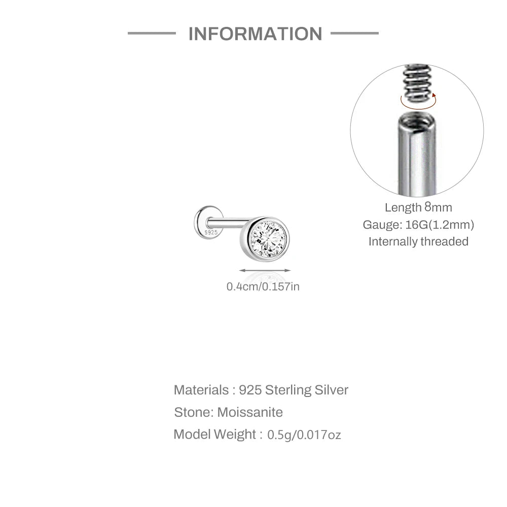 925 Sterling Silver Round Moissanite Stud Earring