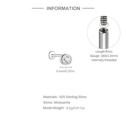 925 Sterling Silver Round Moissanite Stud Earring