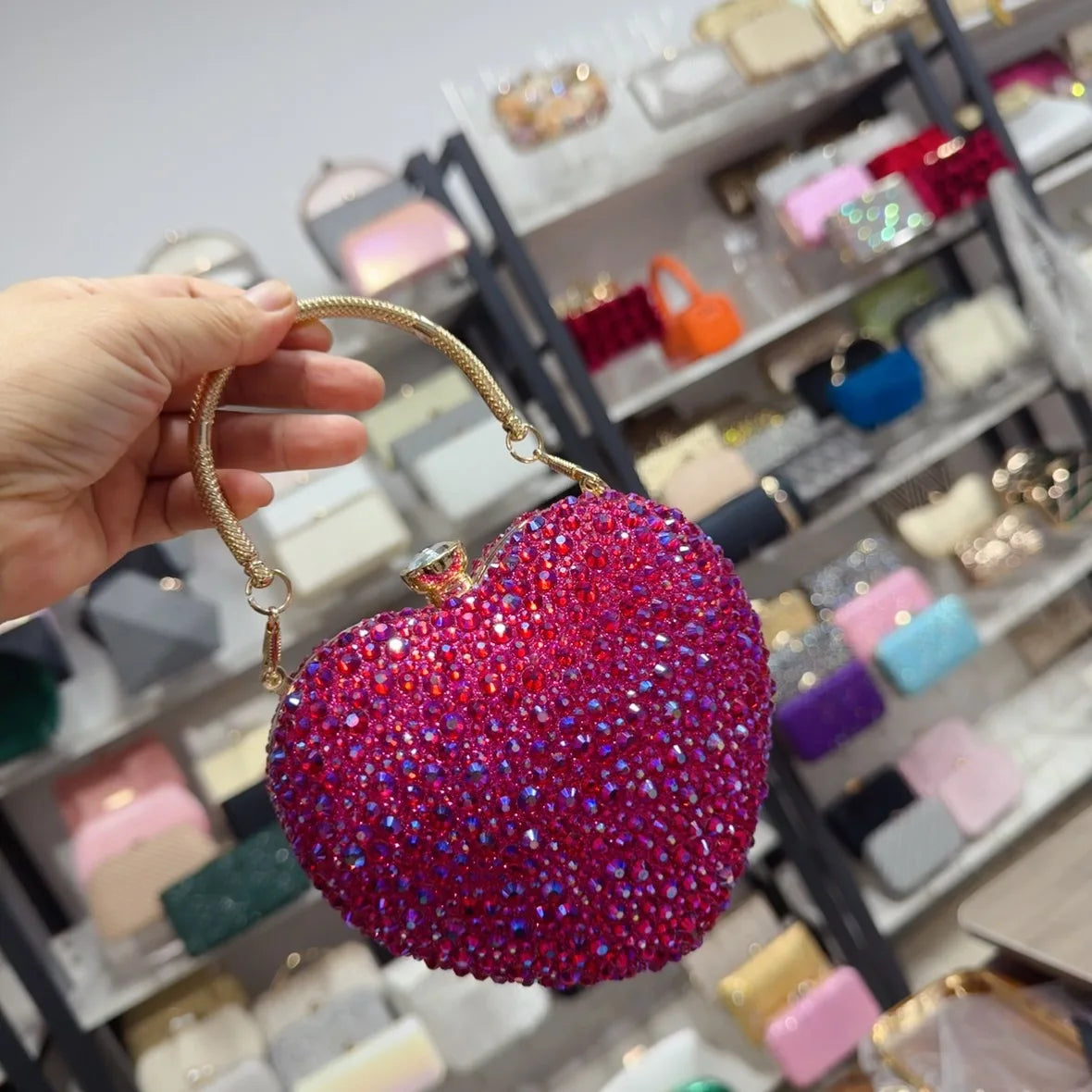Luxury Heart Crystal Rhinestone Evening Clutch Bag