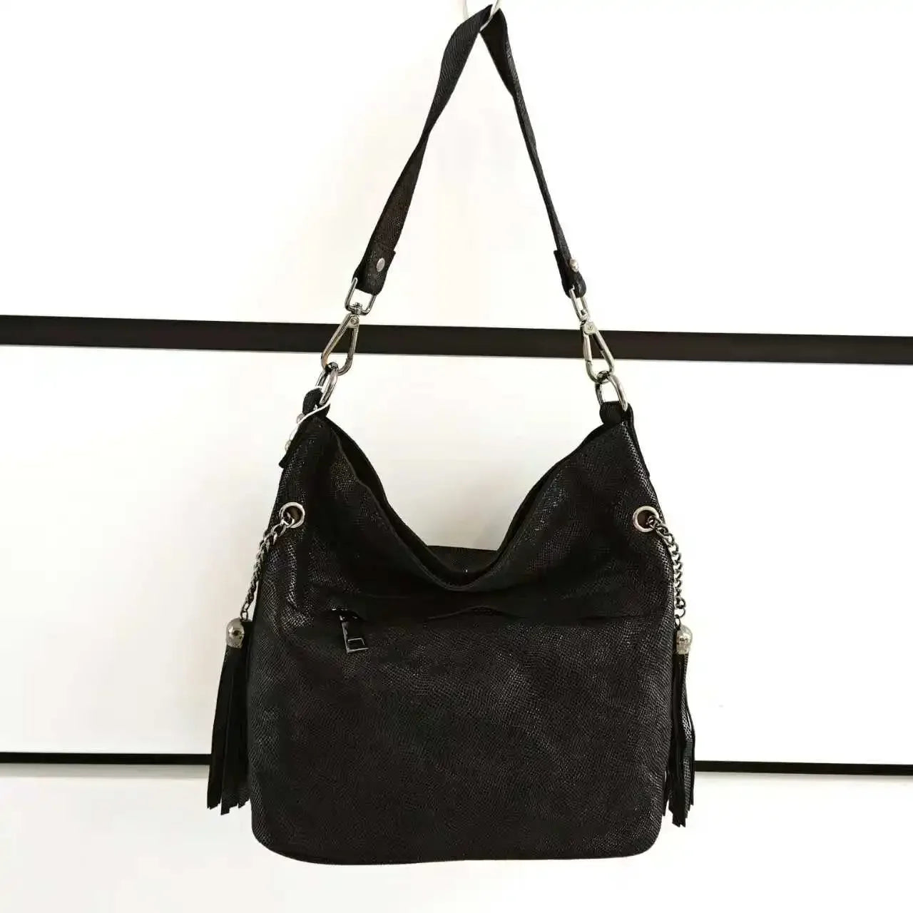 Designer Cow Leather Color Block Crossbody Bucket Handbag