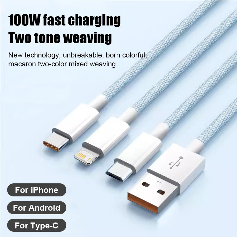 3-in-1 Fast Charging Cable with USB-C, Lightning & Micro-USB
