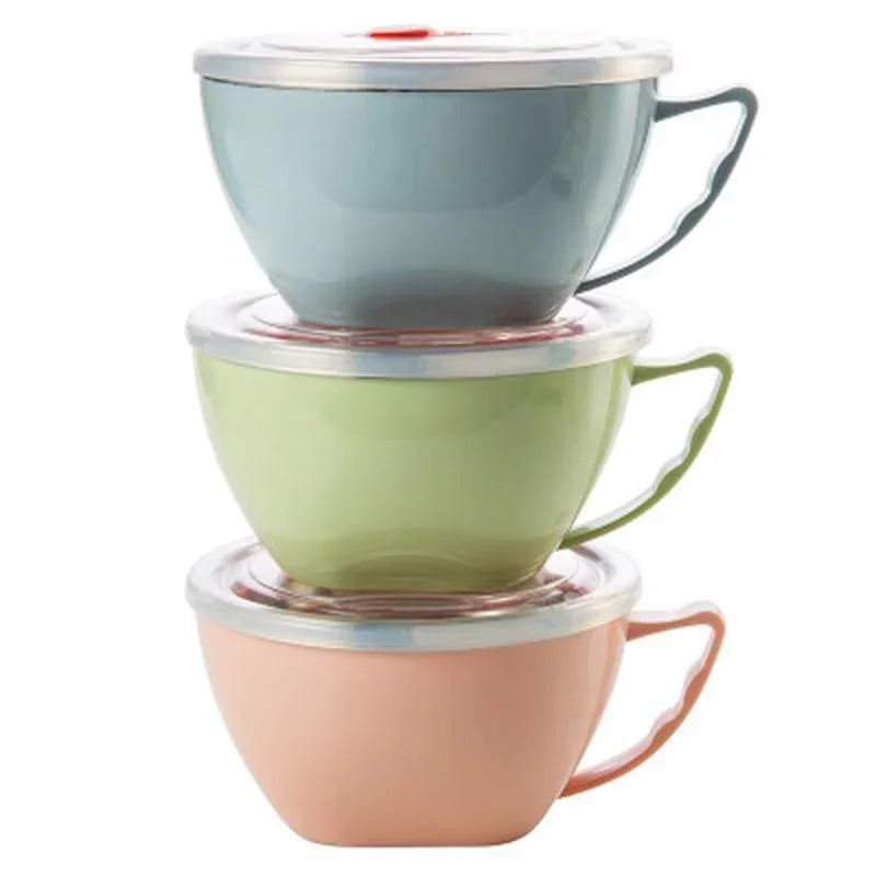 Insulated Stainless Steel Noodle Bowl with Handle & Lid