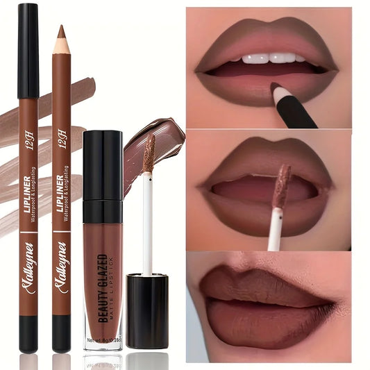Waterproof Velvet Lip Liner Duo – Long-Lasting Matte Lip Makeup Pencil