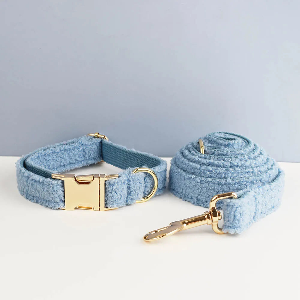 Personalized Teddy Velvet Dog Collar & Leash Set