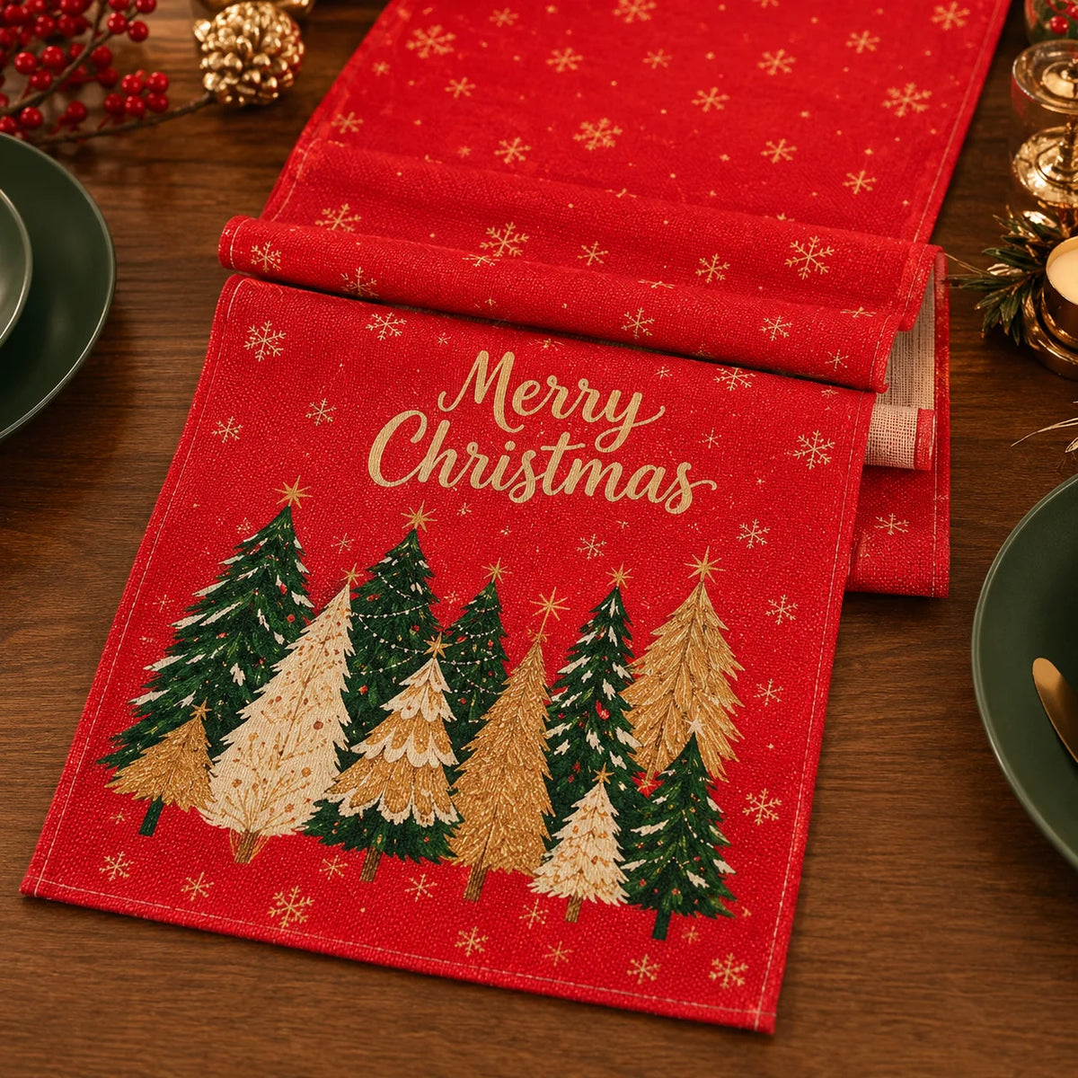 Christmas Tree & Snowflake Table Runner