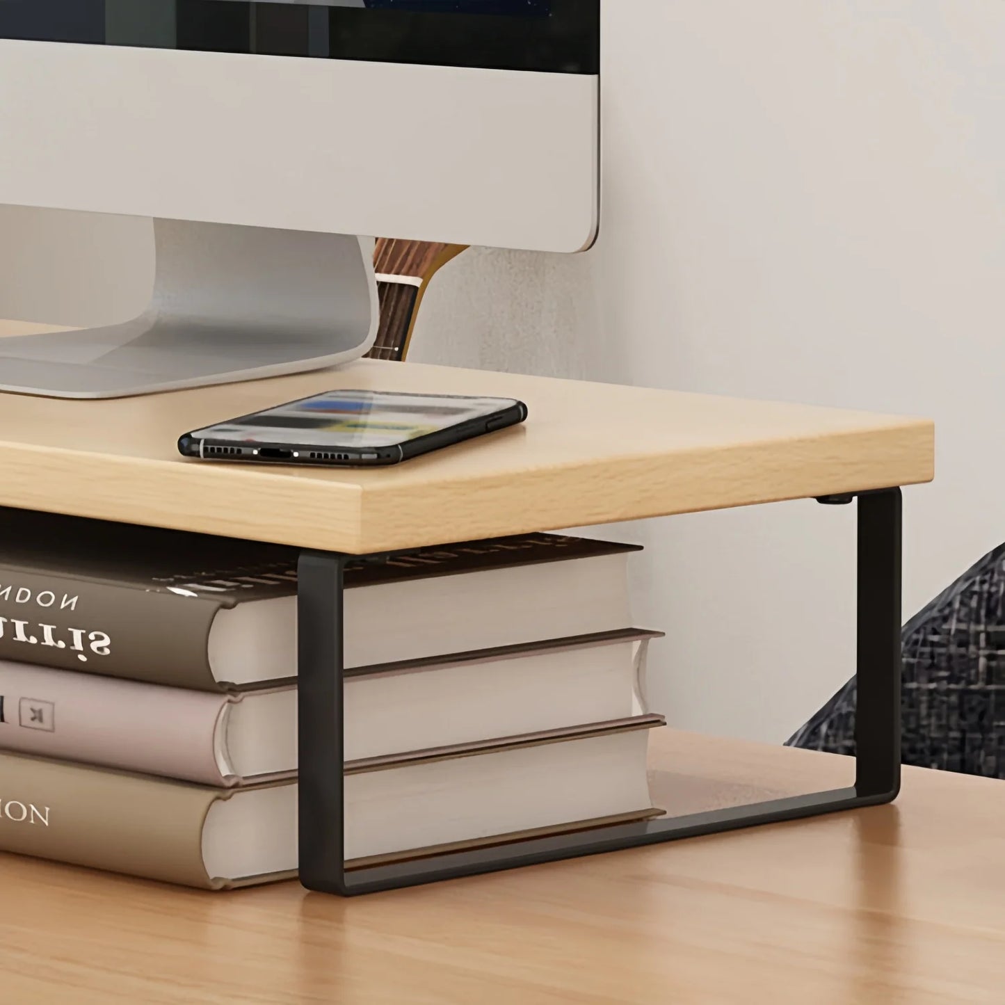 Wooden Desktop Monitor Stand Organizer