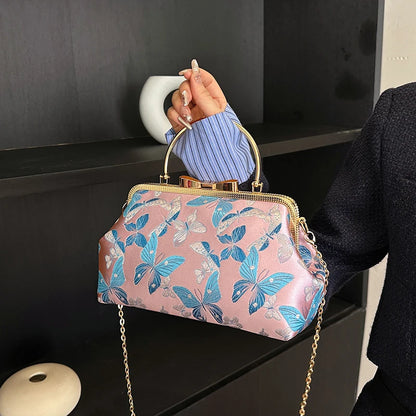 Vintage Embroidered Chain Clutch Handbag