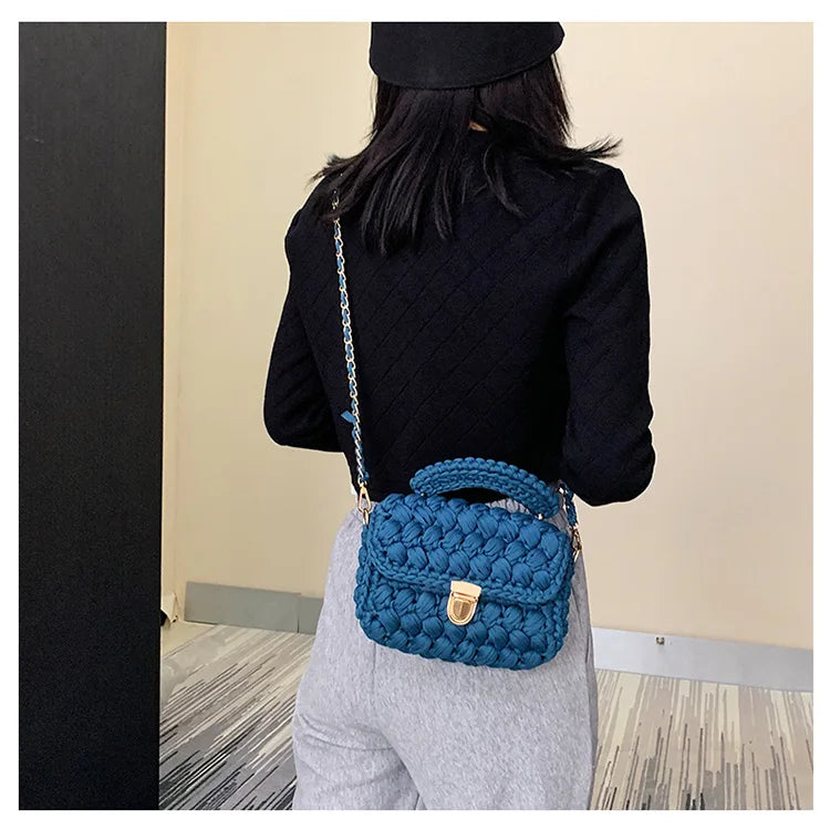 Woven Cotton Chain Crossbody Handbag